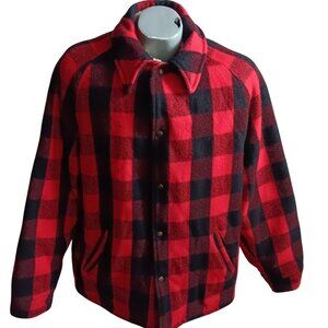 Men's XL Vintage Jacket Buffalo Plaid Wool Blend Damart 1980's Logger Coat